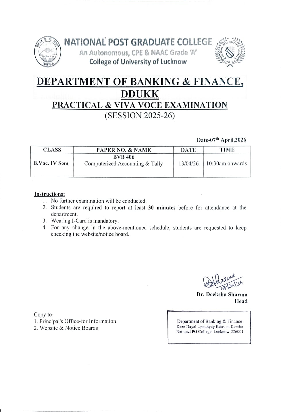 Practical Exam Schedule